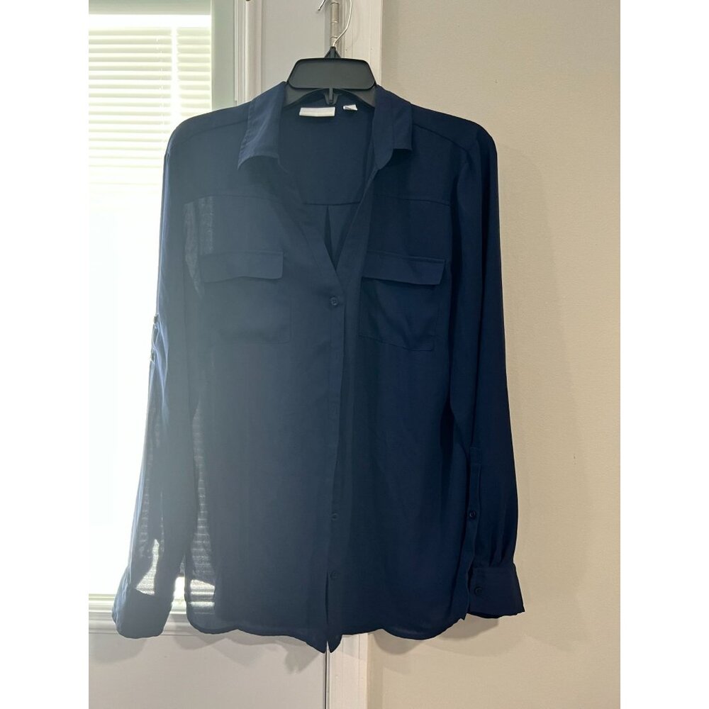 New York & Company - Navy long sleeve button down blouse, Women's XL